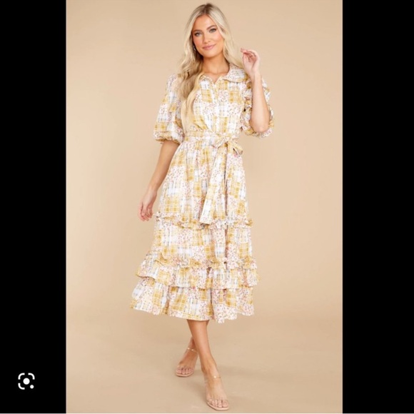 Yellow Floral Patchwork Embroidered Midi Dress - Picture 2 of 9